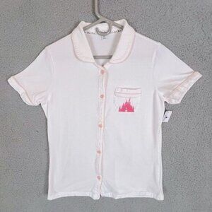 DISNEY PARKS NEW WOMENS SHIRT WHITE WITH PINK DESIGN SIZE M